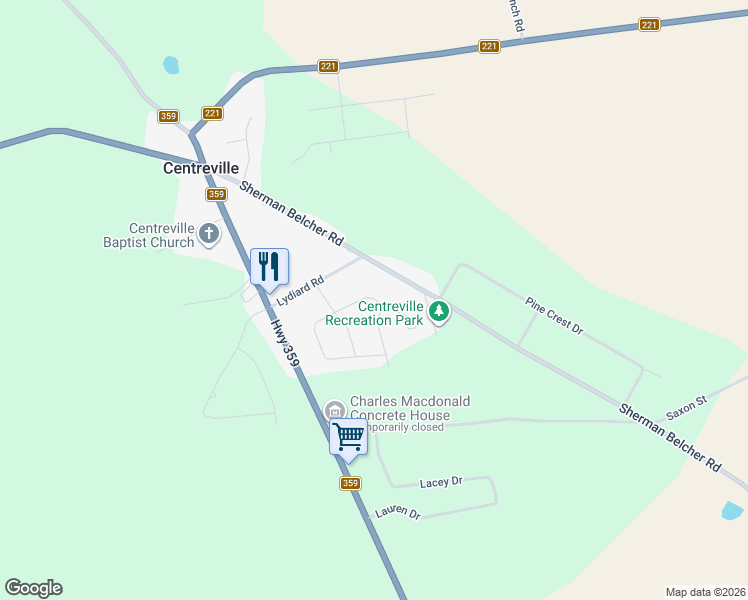 map of restaurants, bars, coffee shops, grocery stores, and more near Natalie Street in Centreville