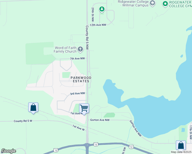 map of restaurants, bars, coffee shops, grocery stores, and more near 430 30th Street Northwest in Willmar