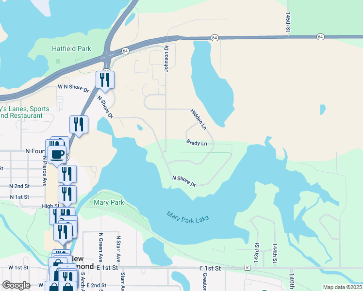 map of restaurants, bars, coffee shops, grocery stores, and more near 838 Brady Lane in New Richmond