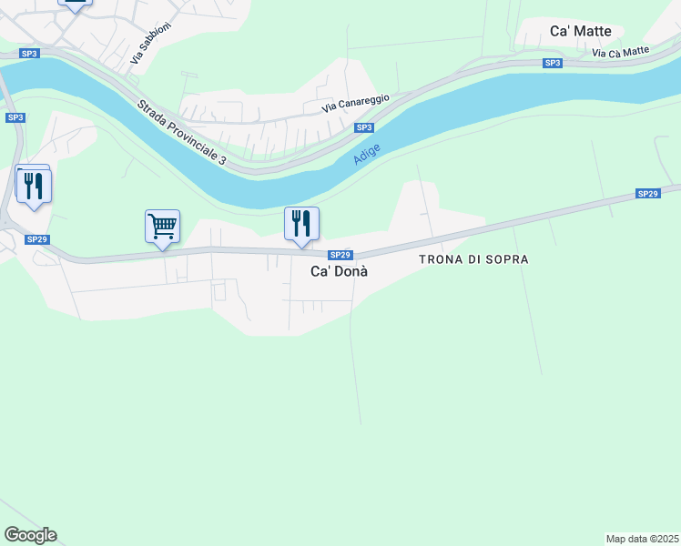 map of restaurants, bars, coffee shops, grocery stores, and more near 538 Via Trona di Sopra in Ca' Donà