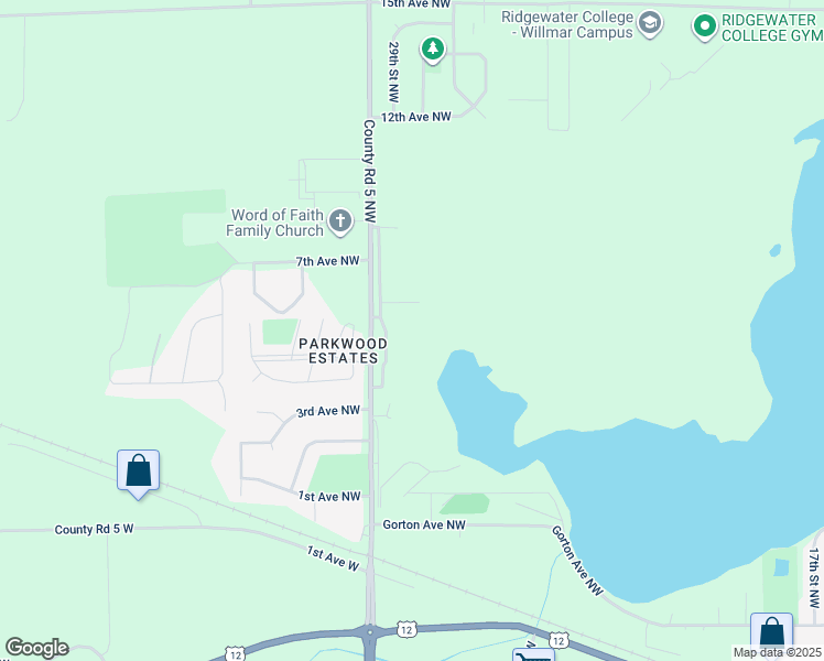 map of restaurants, bars, coffee shops, grocery stores, and more near 430 30th Street Northwest in Willmar