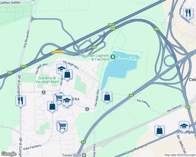 map of restaurants, bars, coffee shops, grocery stores, and more near 33-37 Via degli Ulivi in Torino