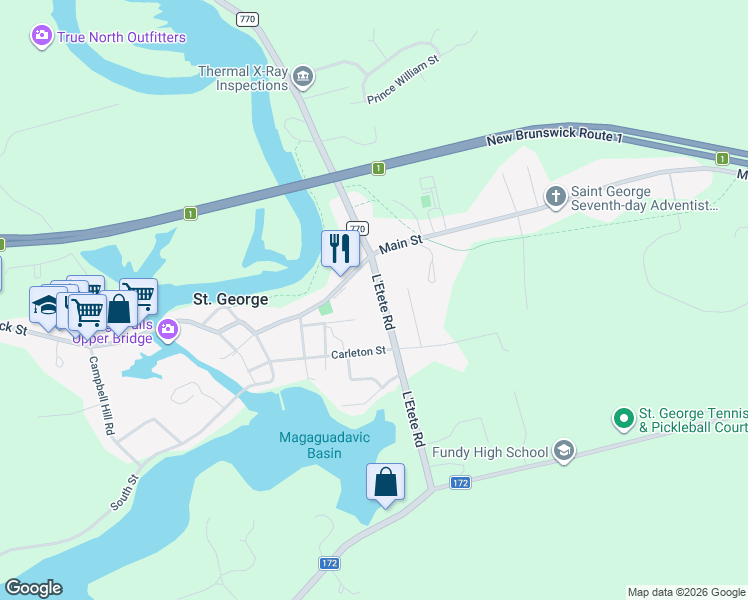 map of restaurants, bars, coffee shops, grocery stores, and more near in Saint George