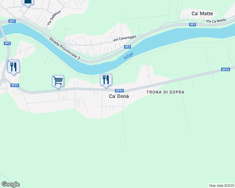 map of restaurants, bars, coffee shops, grocery stores, and more near 538 Via Trona di Sopra in Ca' Donà
