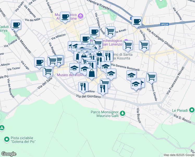 map of restaurants, bars, coffee shops, grocery stores, and more near 13 Via Altobello Melone in Cremona