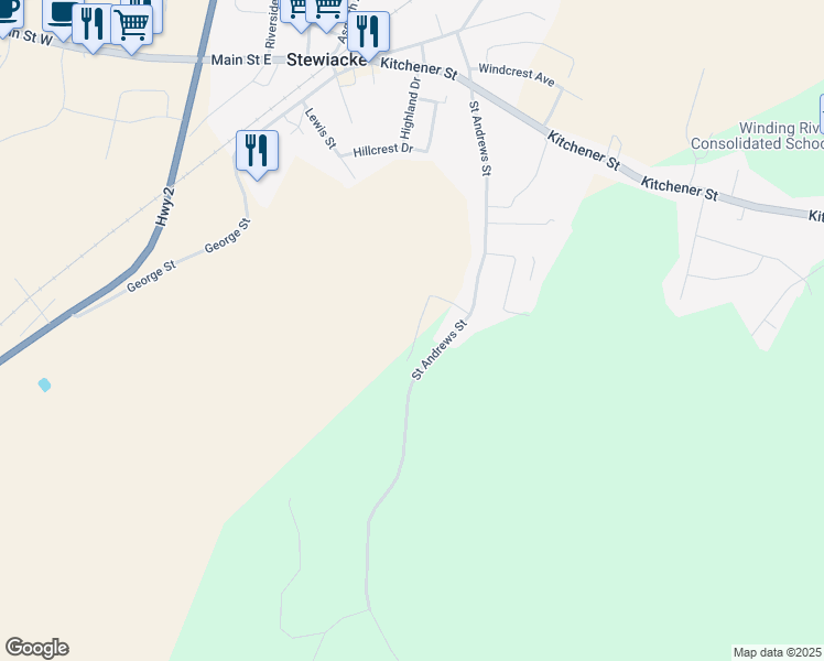 map of restaurants, bars, coffee shops, grocery stores, and more near 44 Amelia Avenue in Stewiacke