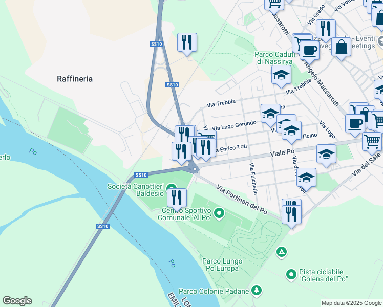 map of restaurants, bars, coffee shops, grocery stores, and more near 8 Via Eridano in Cremona
