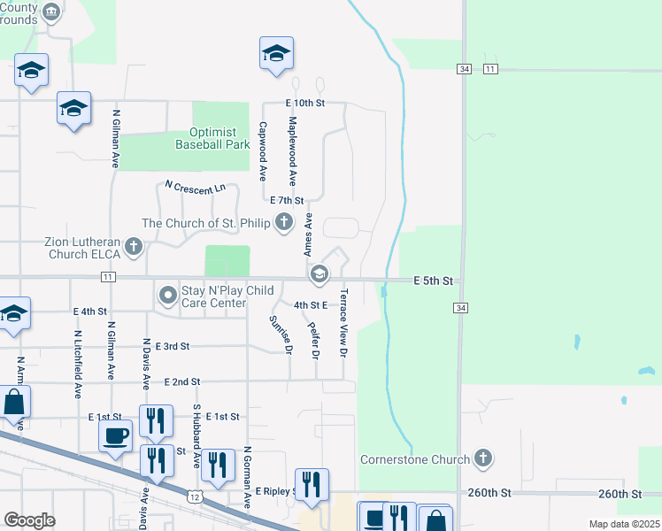 map of restaurants, bars, coffee shops, grocery stores, and more near 901 East 5th Street in Litchfield