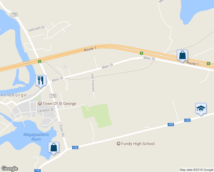 map of restaurants, bars, coffee shops, grocery stores, and more near 7 Hatt Crescent in Saint George