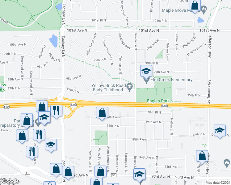 map of restaurants, bars, coffee shops, grocery stores, and more near 10514 Maple Valley Drive in Maple Grove