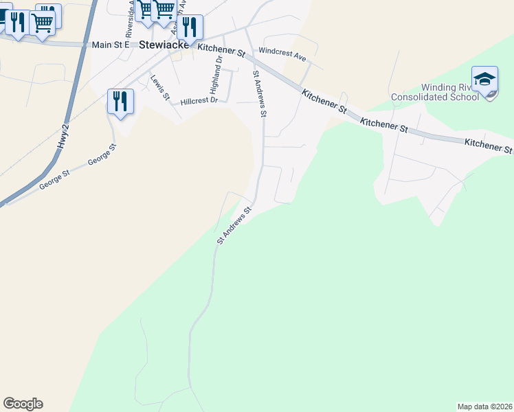 map of restaurants, bars, coffee shops, grocery stores, and more near 180 Saint Andrews Street in Stewiacke