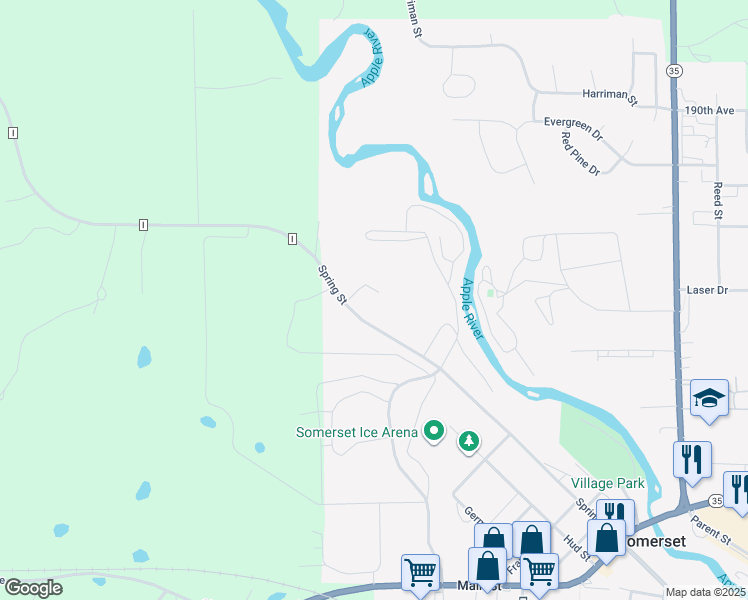 map of restaurants, bars, coffee shops, grocery stores, and more near 800 Spring Street in Somerset