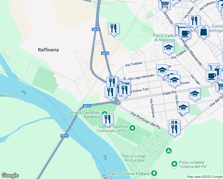 map of restaurants, bars, coffee shops, grocery stores, and more near 8 Via Eridano in Cremona