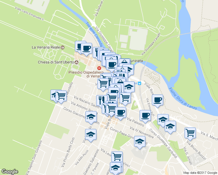 map of restaurants, bars, coffee shops, grocery stores, and more near 14 Via Pietro Trucchi in Venaria