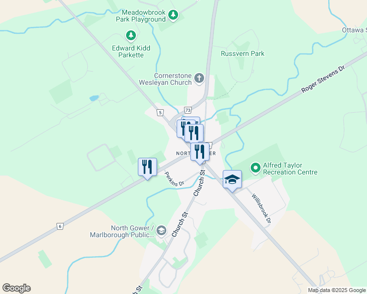 map of restaurants, bars, coffee shops, grocery stores, and more near 2321 Andrew Street in Ottawa
