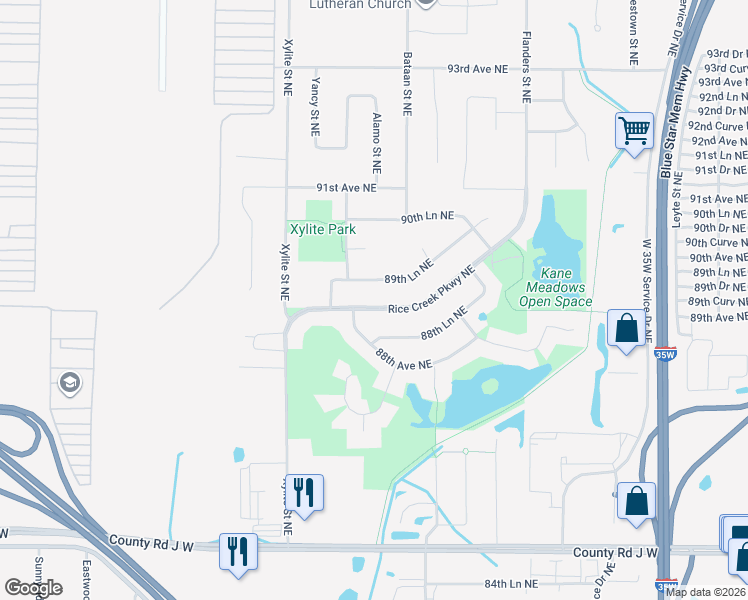 map of restaurants, bars, coffee shops, grocery stores, and more near 2745 Rice Creek Parkway Northeast in Minneapolis