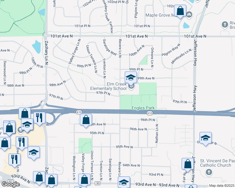 map of restaurants, bars, coffee shops, grocery stores, and more near 10310 97th Place North in Maple Grove