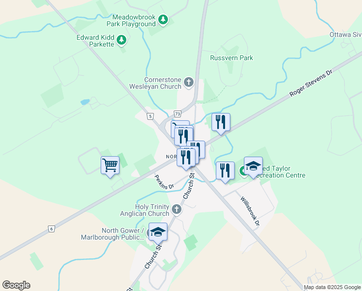map of restaurants, bars, coffee shops, grocery stores, and more near 2321 Andrew Street in Ottawa