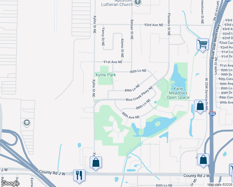 map of restaurants, bars, coffee shops, grocery stores, and more near 2745 Rice Creek Parkway Northeast in Minneapolis
