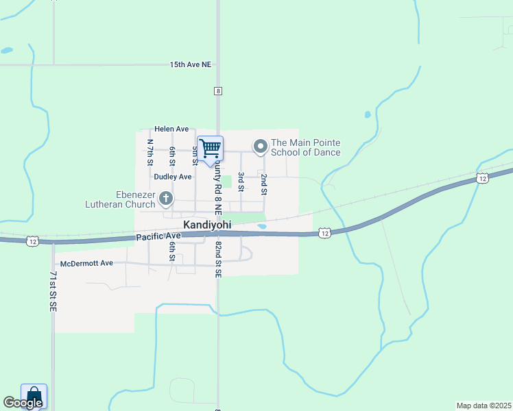 map of restaurants, bars, coffee shops, grocery stores, and more near 148 3rd Street in Kandiyohi