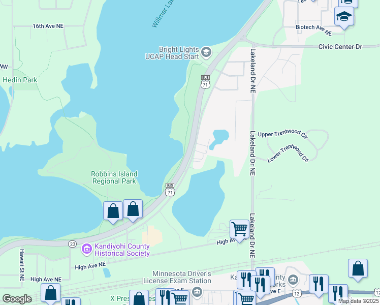 map of restaurants, bars, coffee shops, grocery stores, and more near 1300 Minnesota 23 Business in Willmar