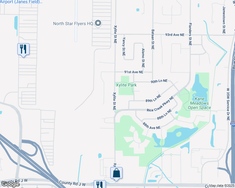 map of restaurants, bars, coffee shops, grocery stores, and more near 8989 Xylite Street Northeast in Blaine