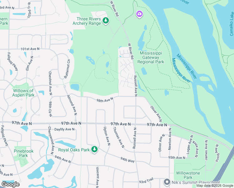 map of restaurants, bars, coffee shops, grocery stores, and more near 2708 98th Avenue North in Minneapolis