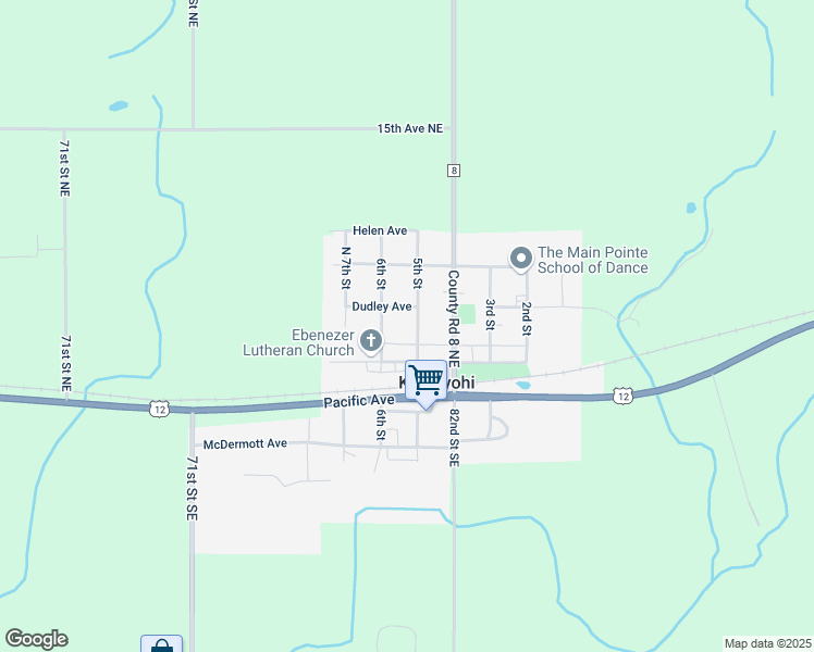 map of restaurants, bars, coffee shops, grocery stores, and more near 144 5th Street in Kandiyohi