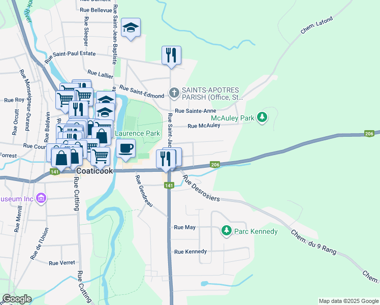 map of restaurants, bars, coffee shops, grocery stores, and more near 473 Rue Lemay in Coaticook