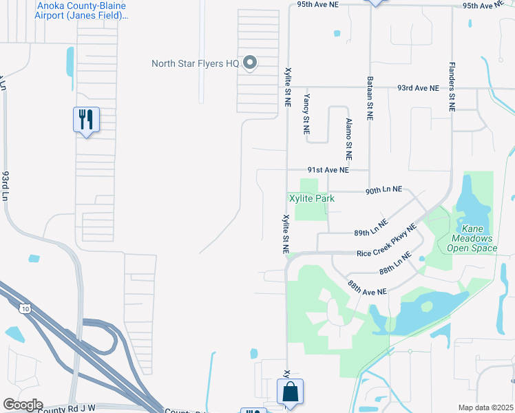 map of restaurants, bars, coffee shops, grocery stores, and more near 9010 Waconia Street Northeast in Blaine