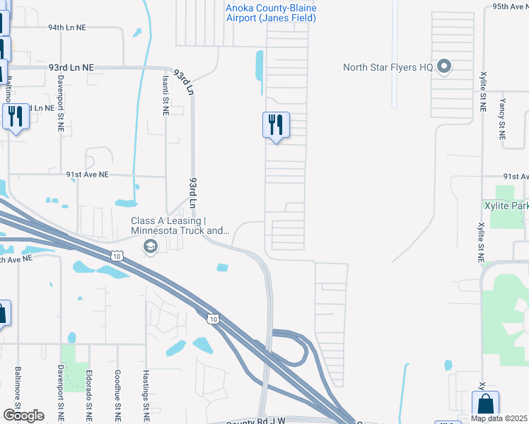 map of restaurants, bars, coffee shops, grocery stores, and more near Airport Road Northeast in Blaine
