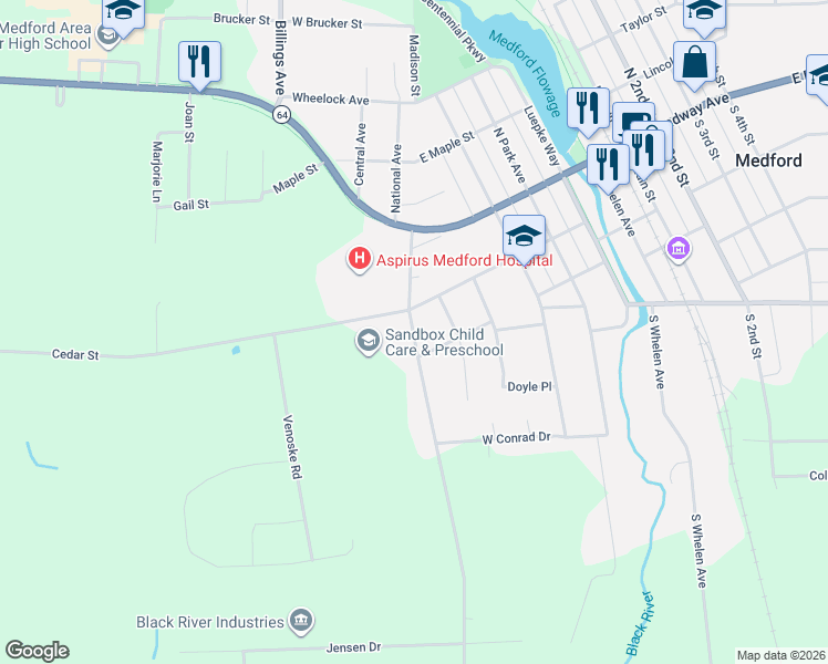 map of restaurants, bars, coffee shops, grocery stores, and more near 531 South Gibson Street in Medford