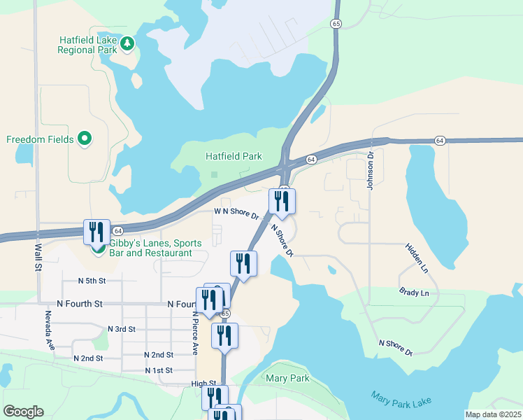 map of restaurants, bars, coffee shops, grocery stores, and more near 1132 North Knowles Avenue in New Richmond