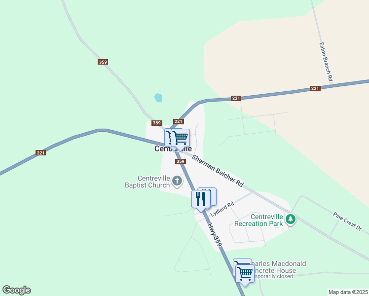 map of restaurants, bars, coffee shops, grocery stores, and more near 885 Sherman Belcher Road in Centreville