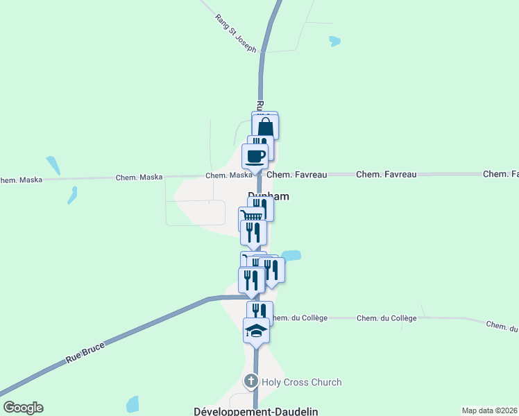 map of restaurants, bars, coffee shops, grocery stores, and more near Rue Principale in Dunham