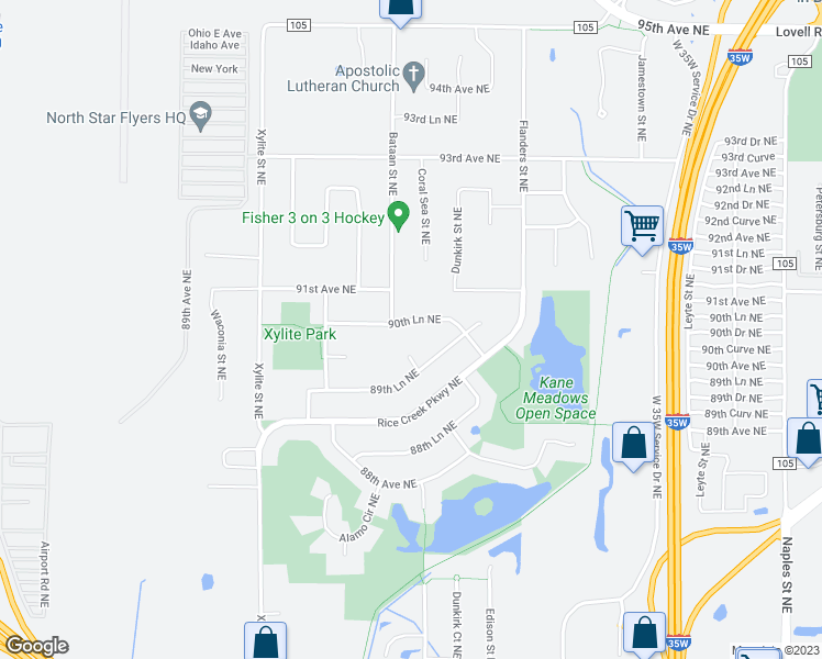 map of restaurants, bars, coffee shops, grocery stores, and more near 2828 90th Lane Northeast in Blaine
