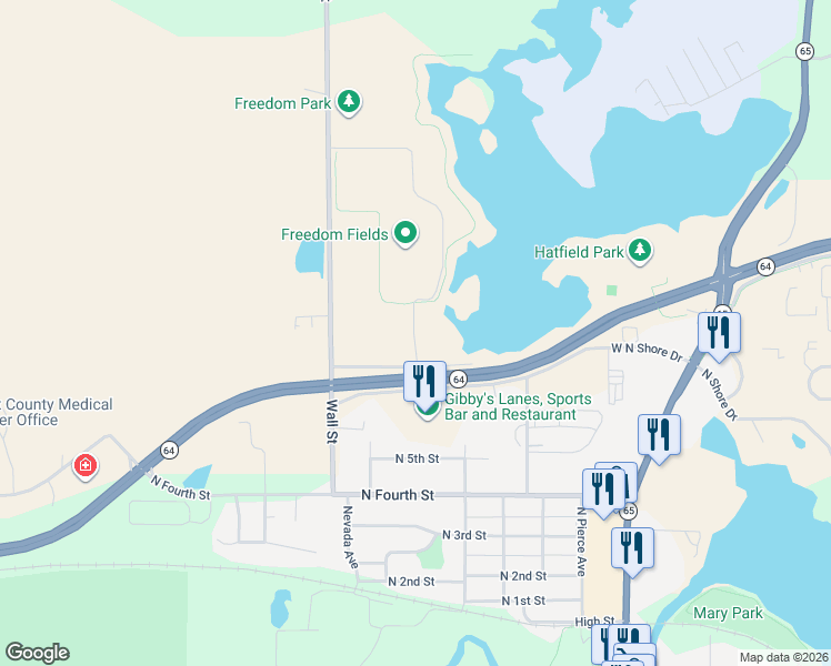 map of restaurants, bars, coffee shops, grocery stores, and more near 541 Industrial Boulevard in New Richmond