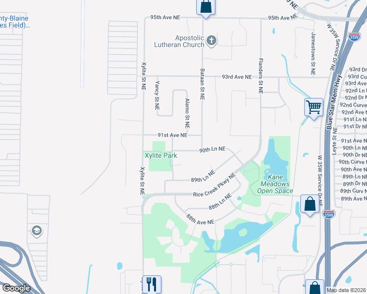 map of restaurants, bars, coffee shops, grocery stores, and more near 2750 91st Avenue Northeast in Blaine