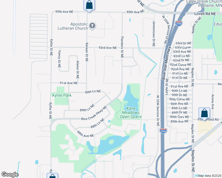 map of restaurants, bars, coffee shops, grocery stores, and more near 2960 91st Avenue Northeast in Blaine