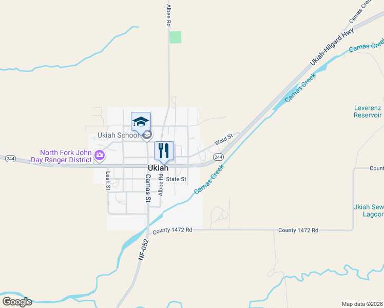 map of restaurants, bars, coffee shops, grocery stores, and more near 406 Waid Street in Ukiah
