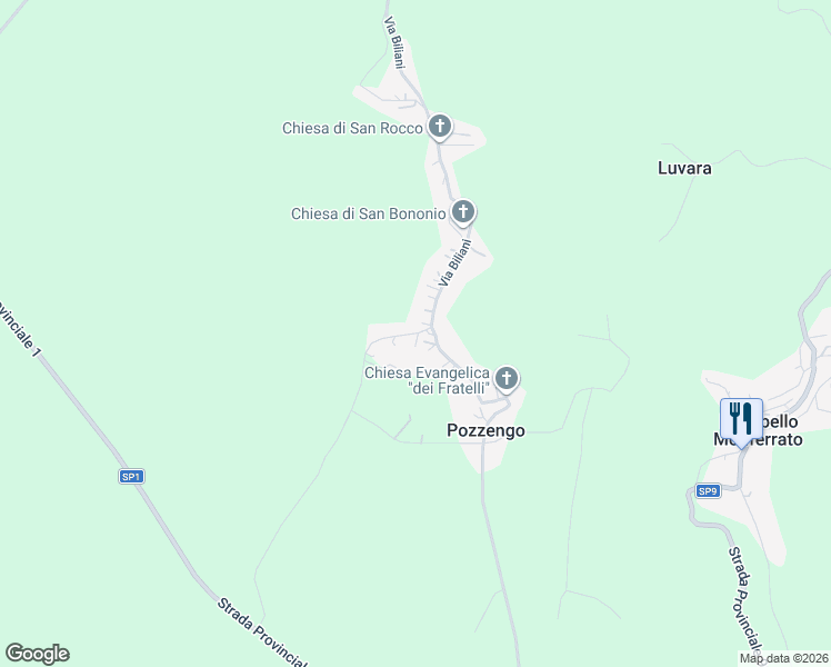 map of restaurants, bars, coffee shops, grocery stores, and more near 12 Via Madonna in Pozzengo