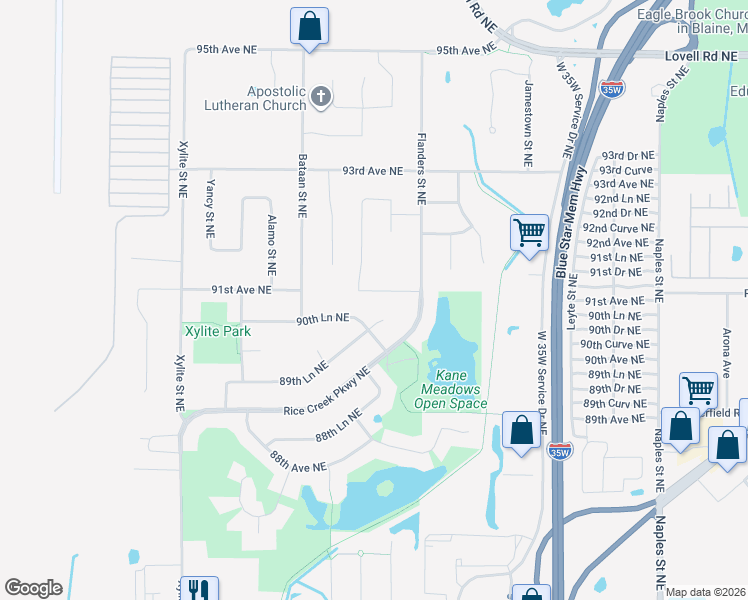 map of restaurants, bars, coffee shops, grocery stores, and more near 2960 91st Avenue Northeast in Blaine