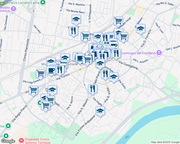 map of restaurants, bars, coffee shops, grocery stores, and more near 10 Via Germano Sommeiller in Settimo Torinese
