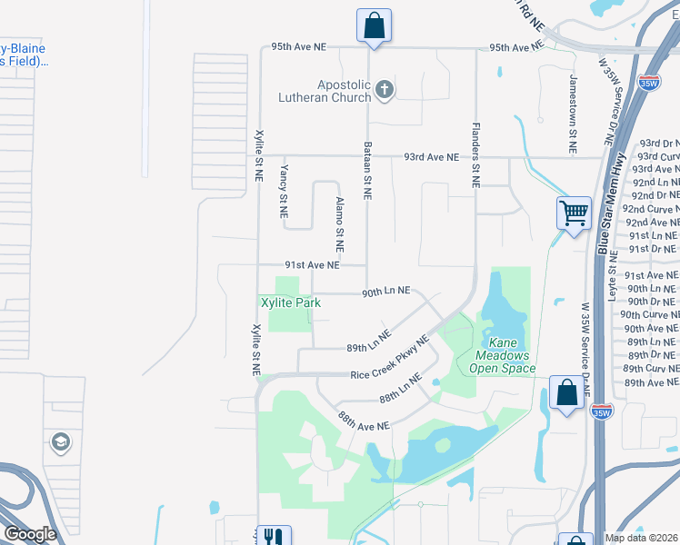 map of restaurants, bars, coffee shops, grocery stores, and more near 2750 91st Avenue Northeast in Blaine