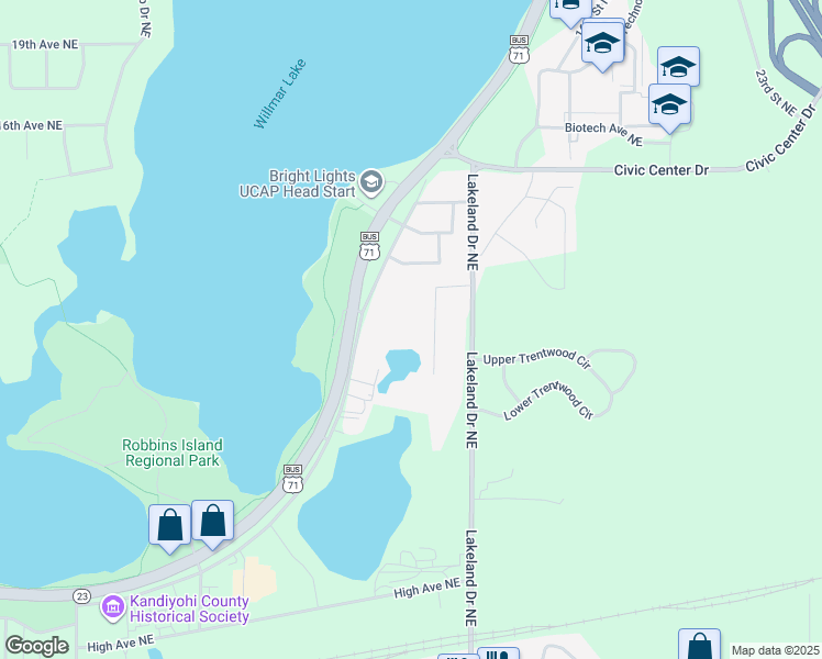 map of restaurants, bars, coffee shops, grocery stores, and more near 1003 16th Street Northeast in Willmar