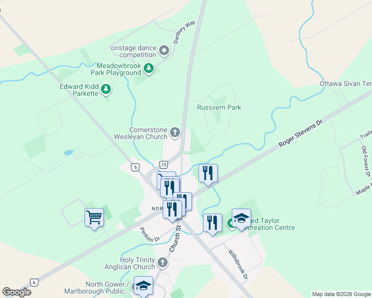 map of restaurants, bars, coffee shops, grocery stores, and more near 6563 Prince of Wales Drive in Ottawa