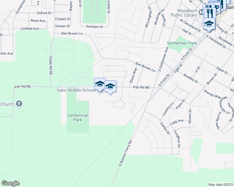 map of restaurants, bars, coffee shops, grocery stores, and more near 450 Parr Road Northeast in Gervais