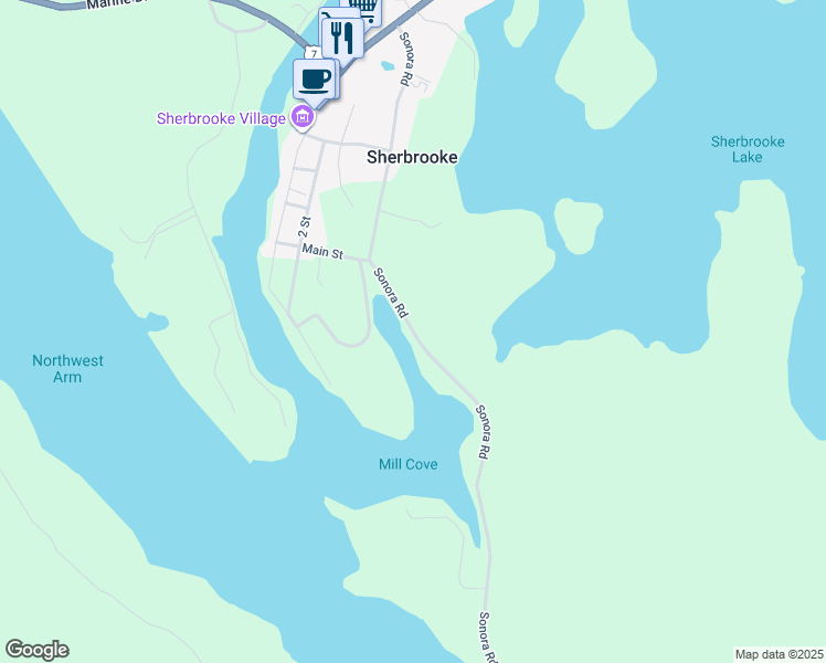 map of restaurants, bars, coffee shops, grocery stores, and more near Sonora Road in Sherbrooke