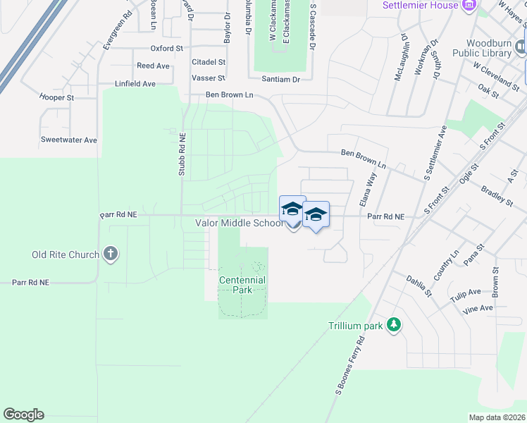 map of restaurants, bars, coffee shops, grocery stores, and more near 897 Kirksey Street in Woodburn