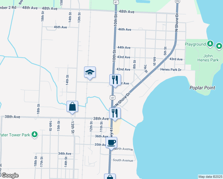 map of restaurants, bars, coffee shops, grocery stores, and more near 4000-4098 10th St in Menominee
